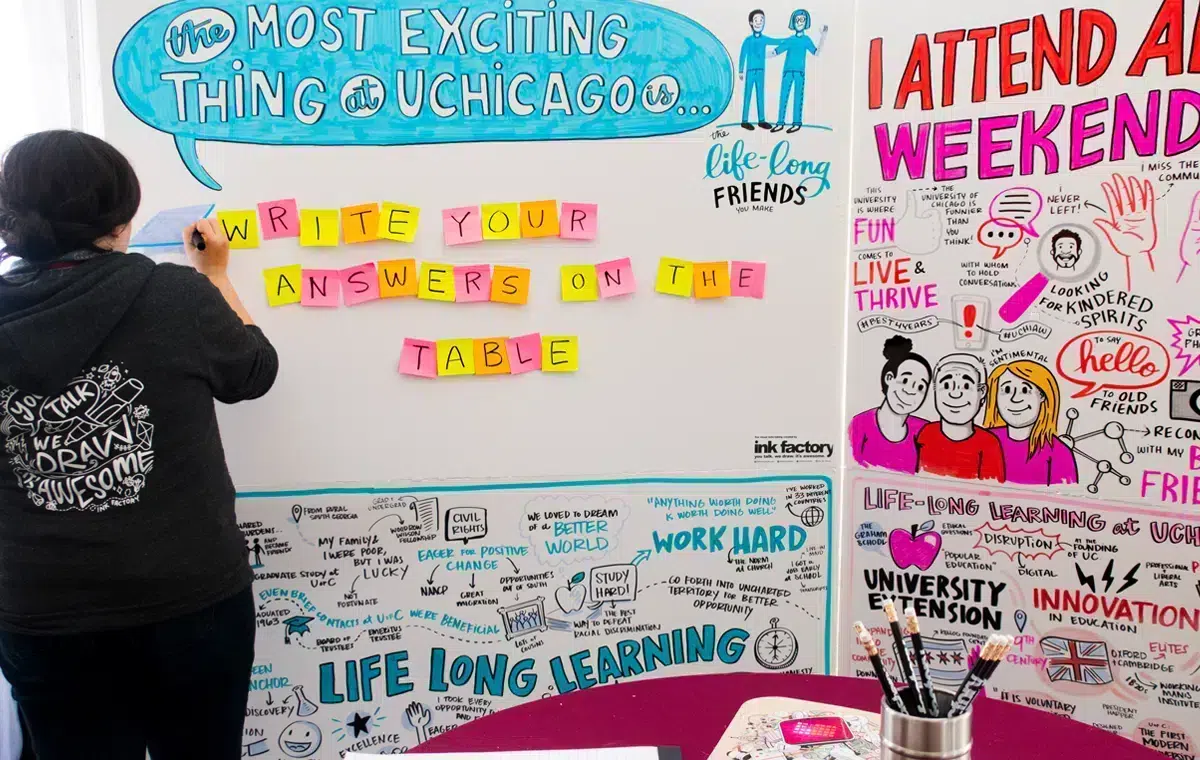 A visual artist draws an event activation